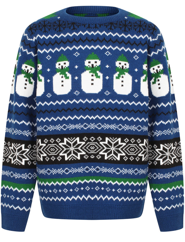 Boys Snow Paper Novelty Christmas Jumper In Sapphire - Season's Greetings Kids (5-13yrs)