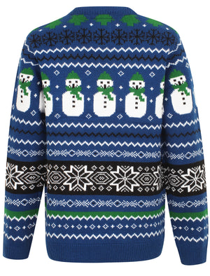 Boys Snow Paper Novelty Christmas Jumper In Sapphire - Season's Greetings Kids (5-13yrs)