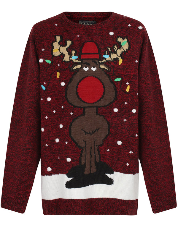 Boys Tangled Novelty Christmas Jumper In Red - Season's Greetings Kids (5-13yrs)