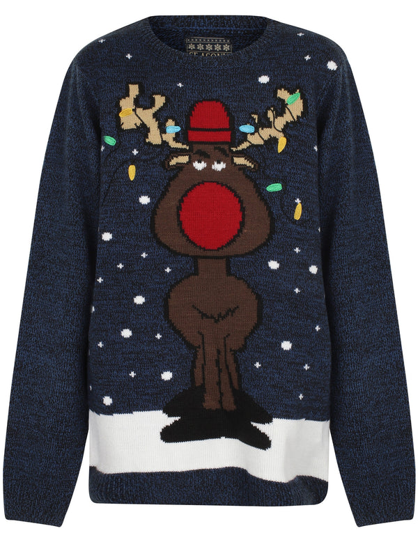 Boys Tangled Novelty Christmas Jumper In Sapphire - Season's Greetings Kids (5-13yrs)