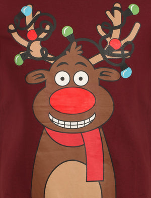 Light Reindeer Novelty Cotton Christmas T-Shirt in Oxblood - Season's Greetings