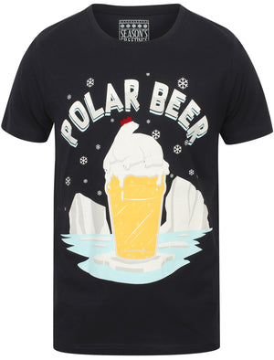 Polar Beer  Novelty Cotton Christmas T-Shirt in Dark Navy - Season's Greetings