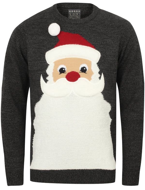 Santa Beard Crew Neck Christmas Jumper In Black / Castlerock - Season's Greetings