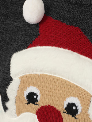 Santa Beard Crew Neck Christmas Jumper In Black / Castlerock - Season's Greetings
