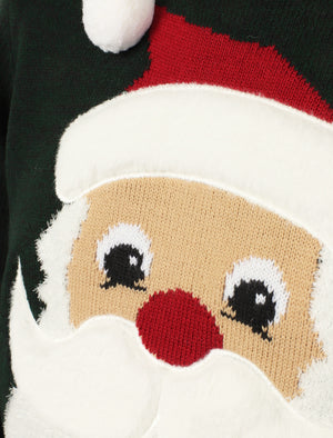 Santa Beard Novelty Christmas Jumper in Holly Green / Black - Season’s Greetings