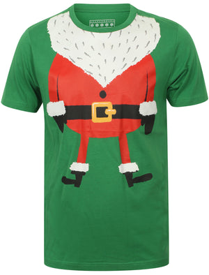 Santa Body Novelty Cotton Christmas T-Shirt in Green - Season's Greetings