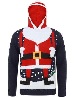 Santa Hoody Novelty Christmas Jumper with Hood in Ink - Merry Christmas