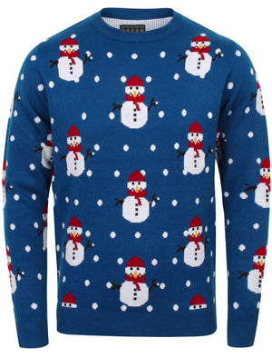 Snowball Novelty Christmas Jumper In Sapphire - Season's Greetings