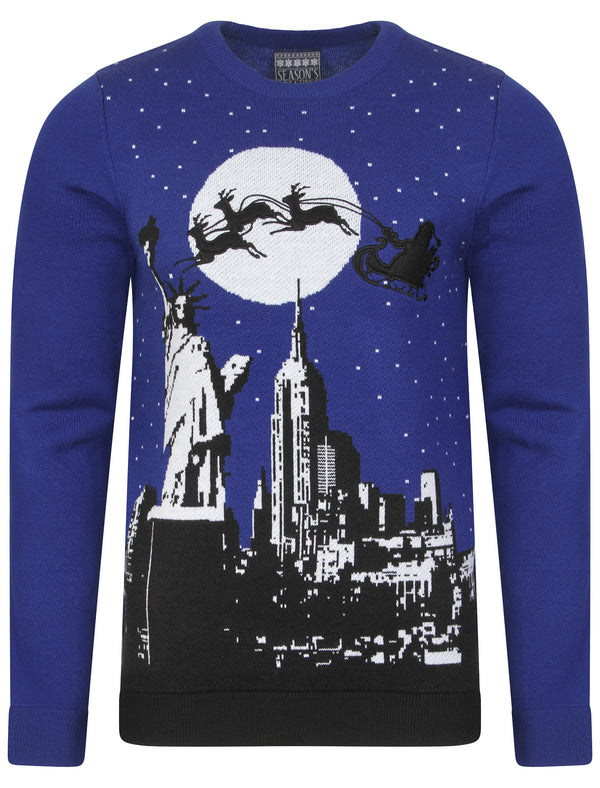New York Eve Christmas Jumper in Sapphire - Season’s Greetings
