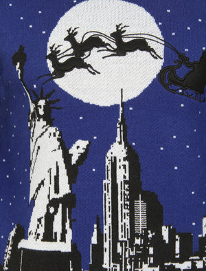New York Eve Christmas Jumper in Sapphire - Season’s Greetings