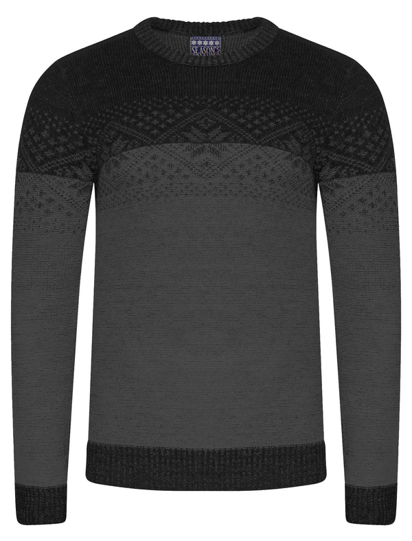 Flake Fairisle Knitted Jumper in Black / Castlerock - Season’s Greeting