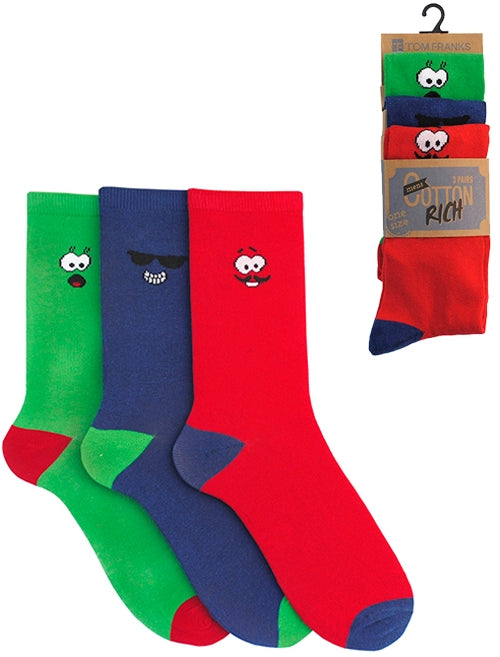 Tyne 3 Pack Cotton Rich Mood Socks in Green / Blue / Red