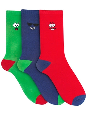 Tyne 3 Pack Cotton Rich Mood Socks in Green / Blue / Red