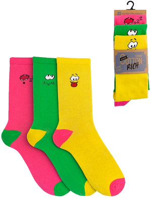 Tyne 3 Pack Cotton Rich Mood Socks in Neon Pink / Green / Yellow
