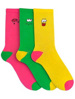 Tyne 3 Pack Cotton Rich Mood Socks in Neon Pink / Green / Yellow
