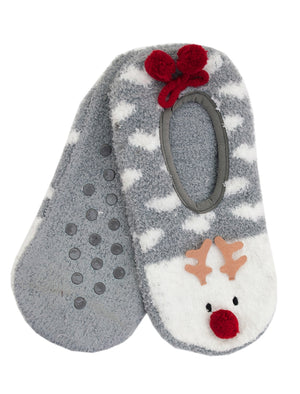 Alexa Ladies Chenille Reindeer Fluffy Slipper Socks in Grey