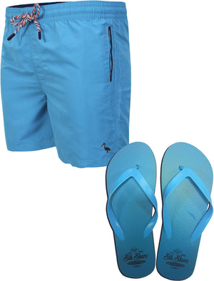Clarion Swim Shorts with Free Matching Flip Flops in Turquoise - South Shore