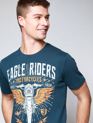 Eagle Riders Motif Cotton T-Shirt In Insignia Blue - South Shore