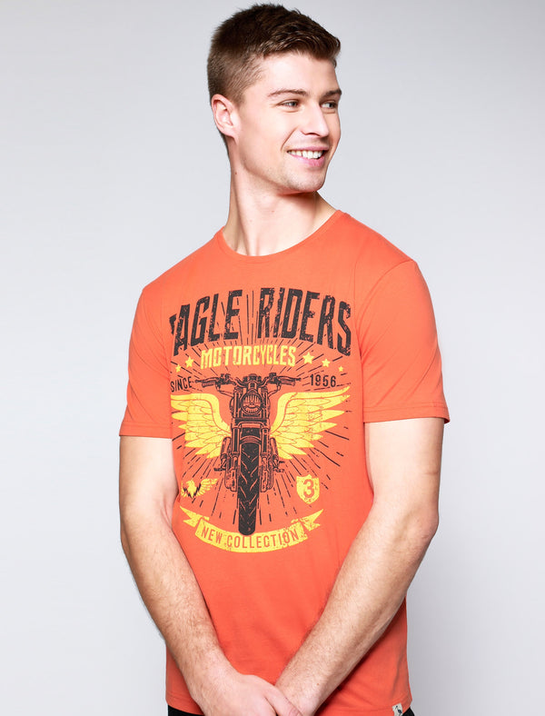 Eagle Riders Motif Cotton T-Shirt In Paprika - South Shore