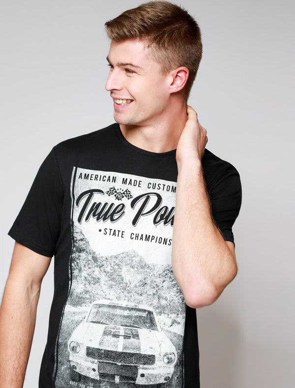 True Power Motif Cotton T-Shirt In Jet Black - South Shore