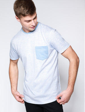 Leading Striped Cotton T-Shirt with Chest Pocket In Blue - South Shore