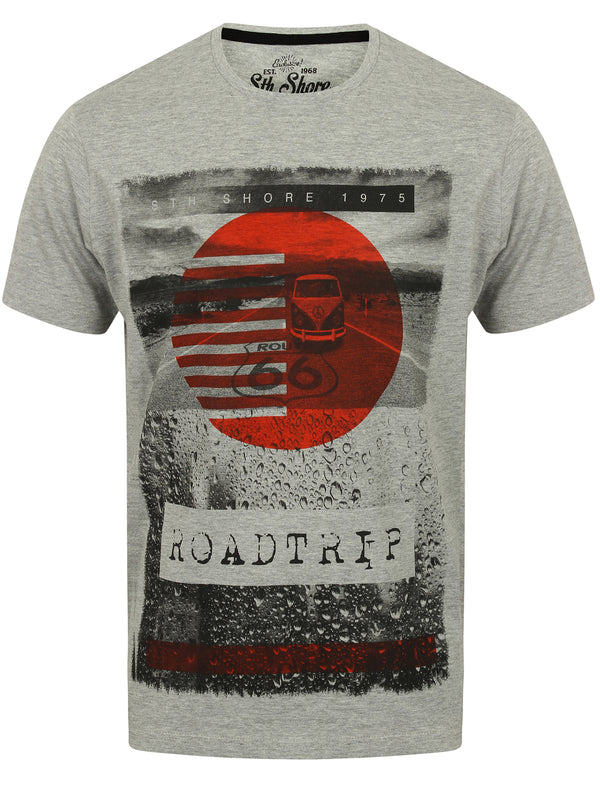 Roadtrip Motif T-Shirt In Light Grey Marl - South Shore