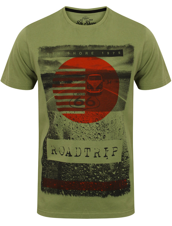 Roadtrip Motif T-Shirt In Olivine Khaki - South Shore