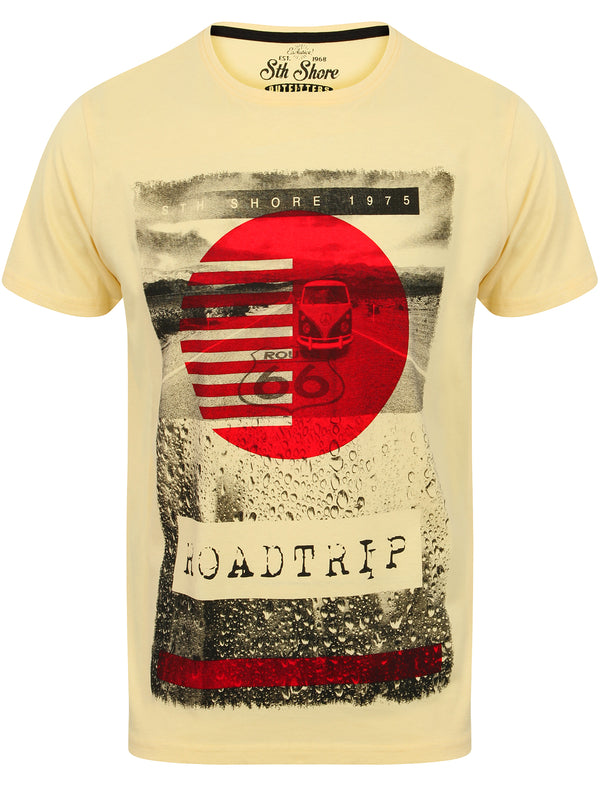 Roadtrip Motif T-Shirt In Pale Yellow - South Shore
