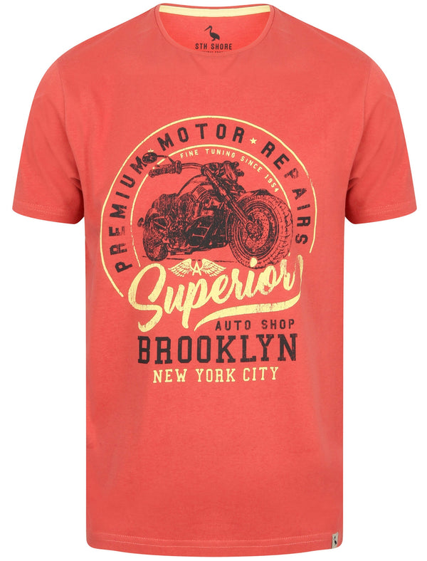 Auto Shop Motif Cotton T-Shirt In Garnet Rose - South Shore
