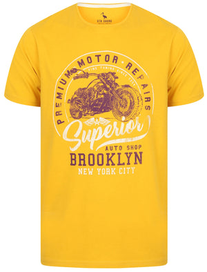 Auto Shop Motif Cotton T-Shirt In Yolk Yellow - South Shore