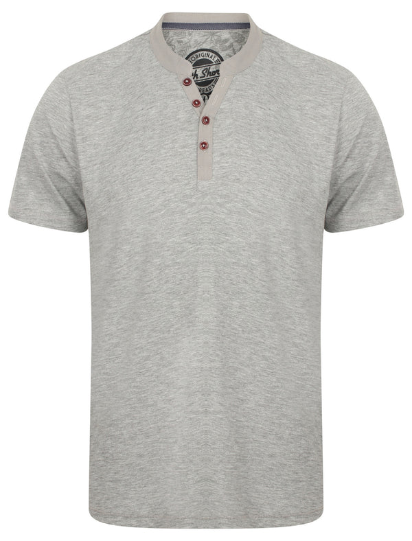 Canal Henley Y Neck Cotton Slub T-Shirt in Light Grey Marl - South Shore
