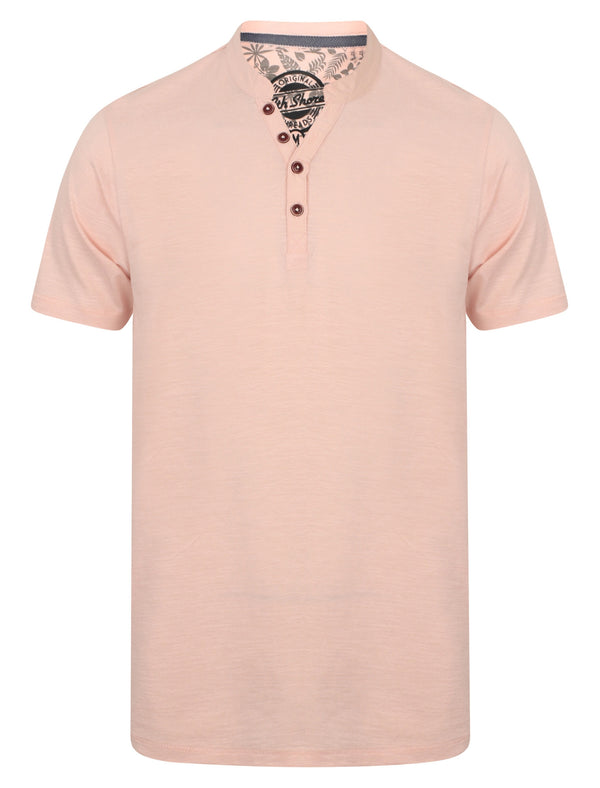 Canal Henley Y Neck Cotton Slub T-Shirt in Lotus Pink - South Shore