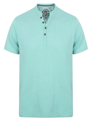 Canal Henley Y Neck Cotton Slub T-Shirt in Nile Blue - South Shore