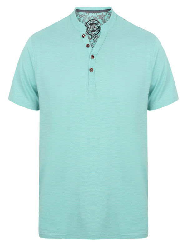 Canal Henley Y Neck Cotton Slub T-Shirt in Nile Blue - South Shore