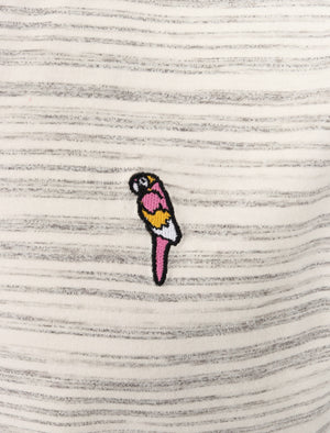 Drop Striped Cotton Jersey T-Shirt with Parrot Motif In Cloudburst - South Shore