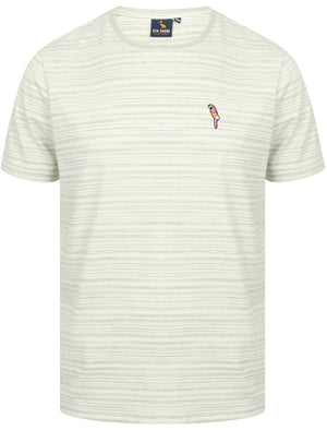 Drop Striped Cotton Jersey T-Shirt with Parrot Motif In Green - South Shore