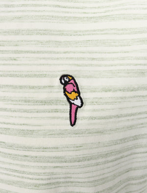 Drop Striped Cotton Jersey T-Shirt with Parrot Motif In Green - South Shore