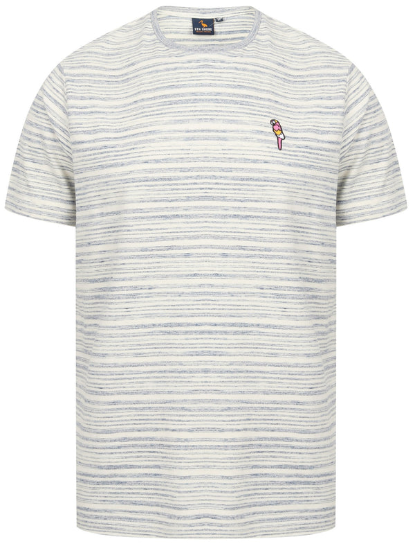 Drop Striped Cotton Jersey T-Shirt with Parrot Motif In Limoges Blue - South Shore