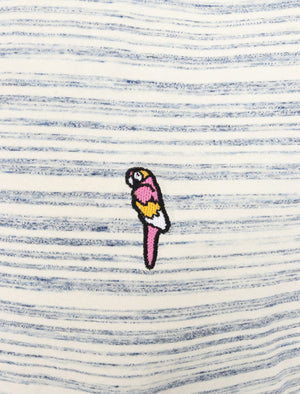Drop Striped Cotton Jersey T-Shirt with Parrot Motif In Limoges Blue - South Shore