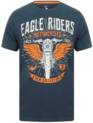 Eagle Riders Motif Cotton T-Shirt In Insignia Blue - South Shore