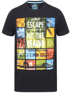 Escape Motif Cotton Crew Neck T-Shirt In Dark Navy - South Shore