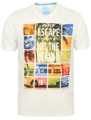 Escape Motif Cotton Crew Neck T-Shirt In Ivory - South Shore