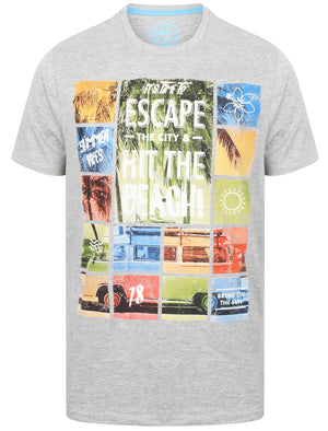 Escape Motif Cotton Crew Neck T-Shirt In Light Grey Marl - South Shore