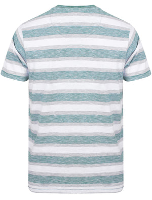 Fano Cotton Slub V Neck Striped T-Shirt In Mallard Green - South Shore