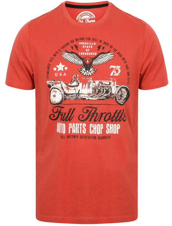 Full Throttle Motif Crew Neck T-Shirt In Garnet Rose - South Shore