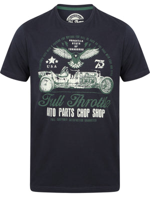 Full Throttle Motif Crew Neck T-Shirt In Midnight Blue - South Shore
