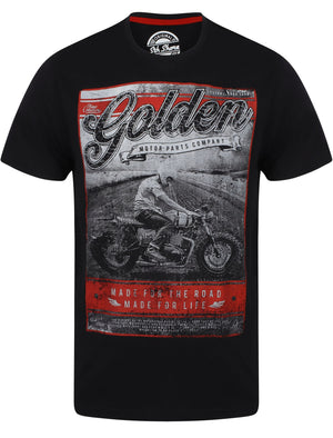 Golden Motif Cotton T-Shirt In Jet Black - South Shore