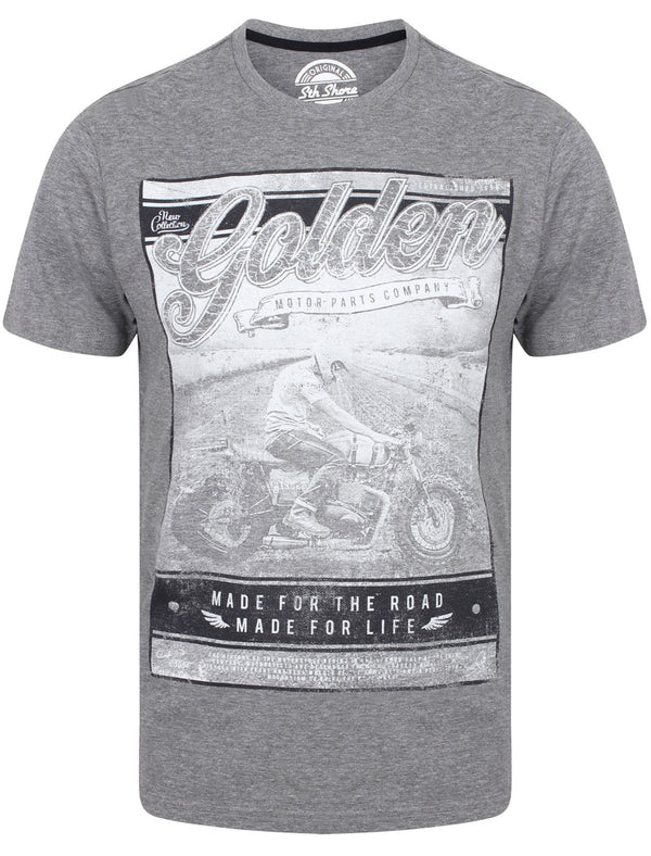 Golden Motif Cotton T-Shirt In Mid Grey Marl - South Shore