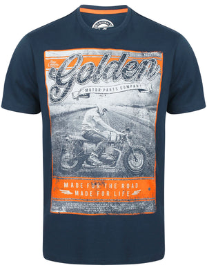Golden Motif Cotton T-Shirt In Reflex Blue - South Shore