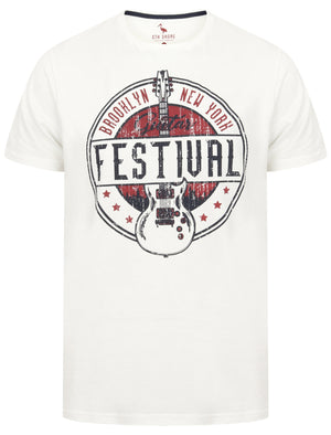 Guitar Festival Motif Cotton T-Shirt In Ivory - South Shore